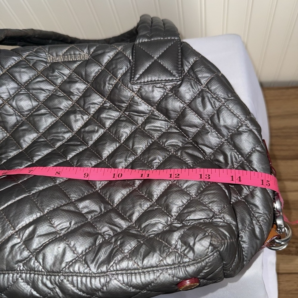 MZ Wallace Medium Sutton Quilted Nylon Bag Handbag Purse Metallic Gray Silver - Picture 13 of 16